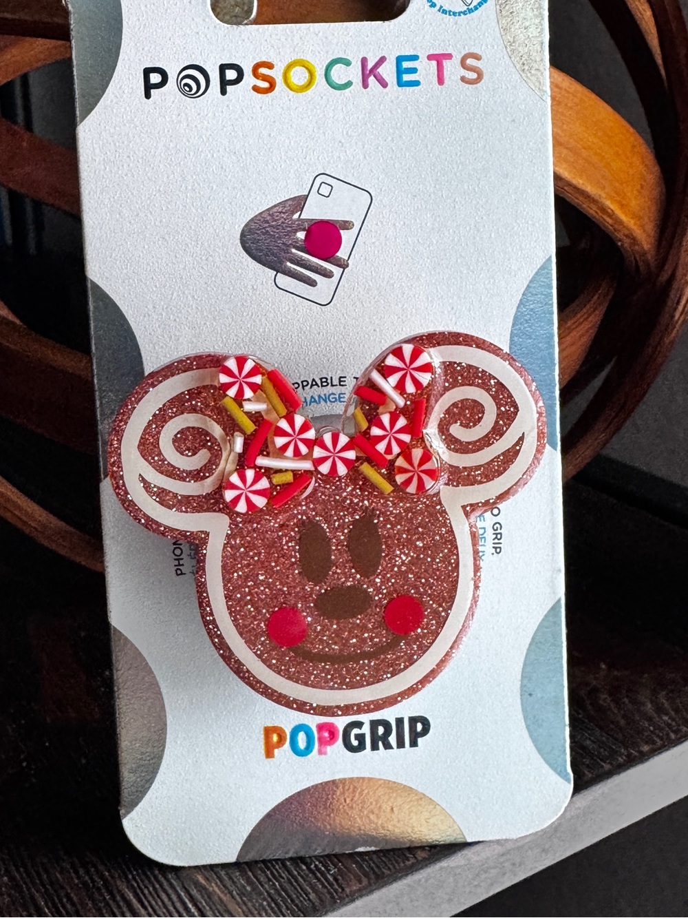 Rose Gold Glitter Gingerbread Minnie Popsocket Phone Grip